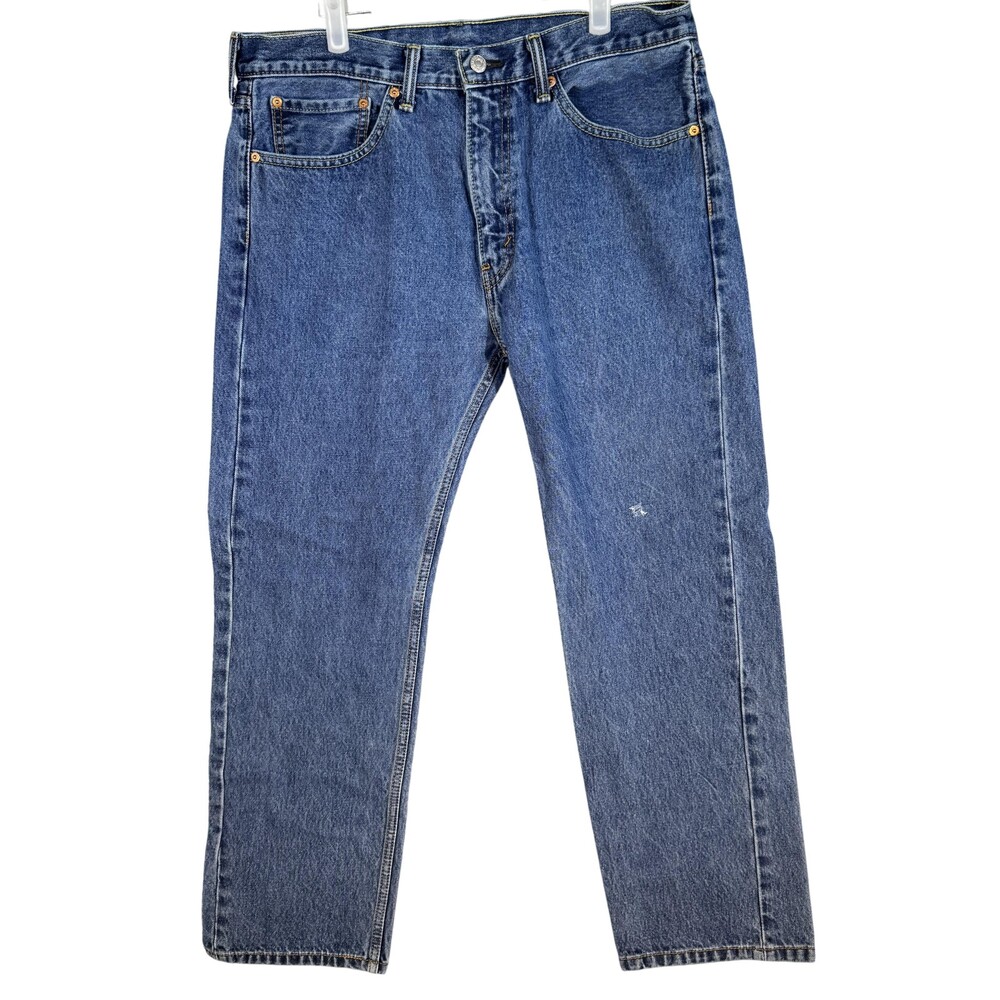 Levis 505 Jeans Mens 36x30 Blue Baggy Fit Medium Wash Distressed Denim Pants